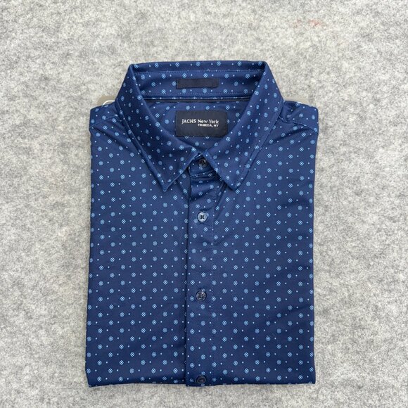 JACHS Men's Button-Up Shirt Casual Everyday Wear, Relaxed, Blue Pattern, L NEW - Picture 10 of 11